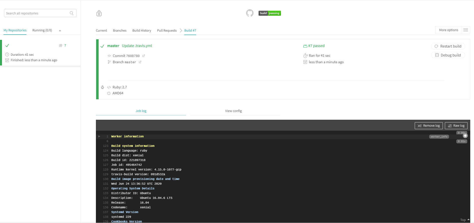 Travis CI pipeline result